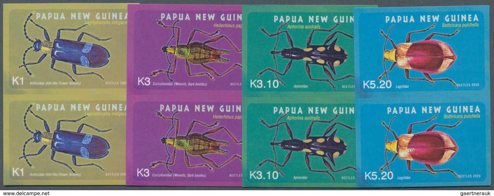 Papua Neuguinea: 2005, Beetles Part Set Of Four (K1 To K5.20) In Vertical IMPERFORATE Pairs, Mint Ne - Papua-Neuguinea