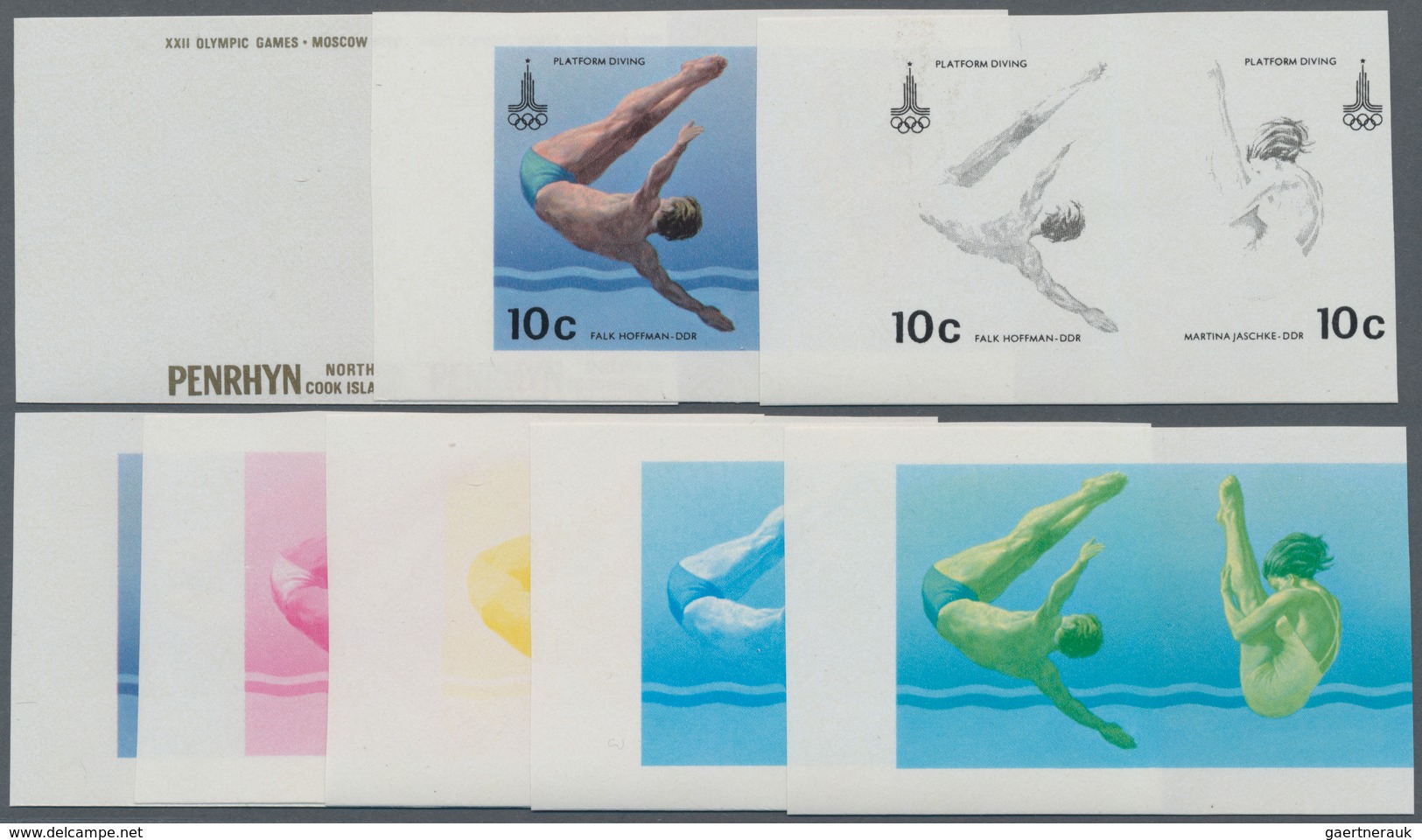 Penrhyn: 1980 Olympic Games Moscow 80 Diving Phase Printings Of Different Colours (ex Fournier) - Penrhyn