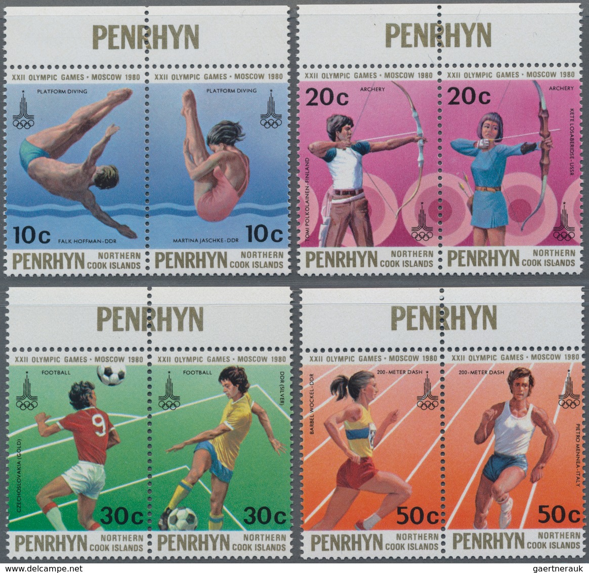 Penrhyn: 1980 Olympic Games Moscow 80 Diving Phase Printings Of Different Colours (ex Fournier) - Penrhyn