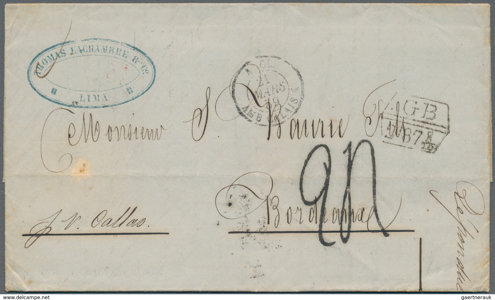Peru: 1859, Entire Letter From LIMA, Dated Feb. 12th 1859, To Bordeaux In France, On The Frontside F - Perú