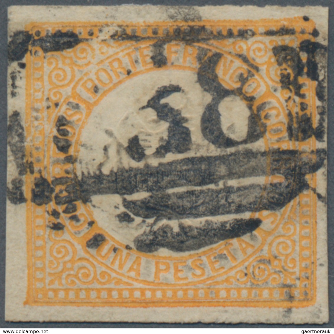 Peru: 1871, 1 Peseta With British Consulate Post Cancel "C 38" (wide Form, Lamy 60.-) From Callao, F - Peru