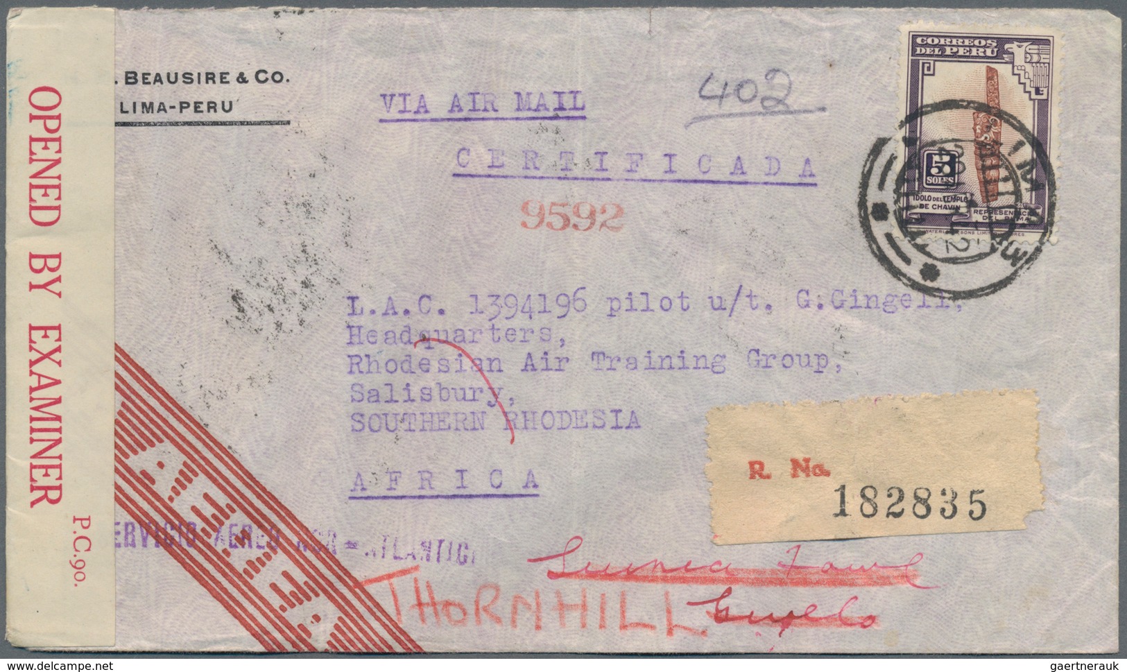 Peru: 1942, 2 Airmail Covers From LIMA To A Pilot At "Rhodesian Air Taining Group" In Salisbury, Sou - Peru