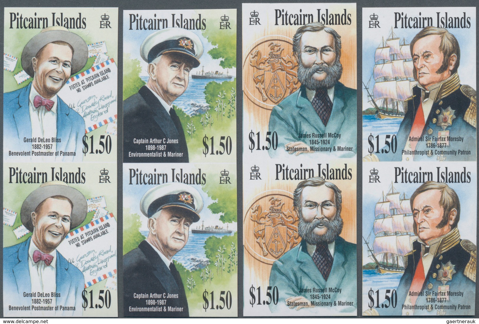 Pitcairn: 2002, PITCAIRN: Personalities Complete Set Of Four In Vertical IMPERFORATE Pairs, Mint Nev - Pitcairn Islands