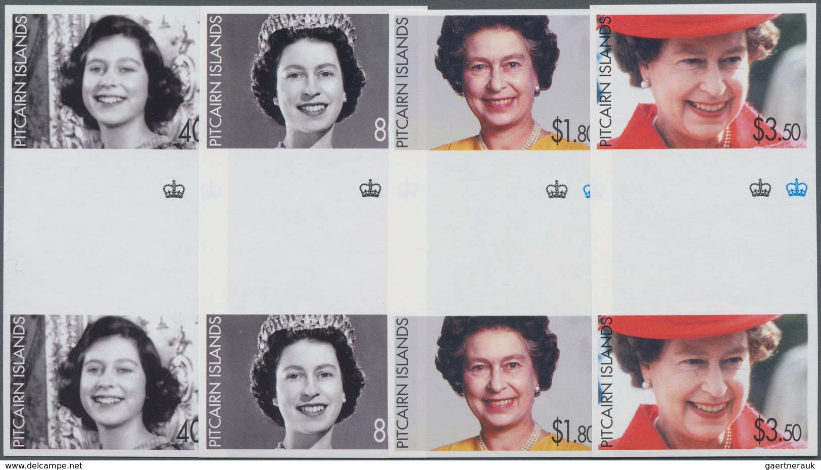Pitcairn: 2006, 80th Birthday Of QEII Complete Set Of Four In Vertical IMPERFORATE Gutter Pairs, Min - Pitcairn Islands