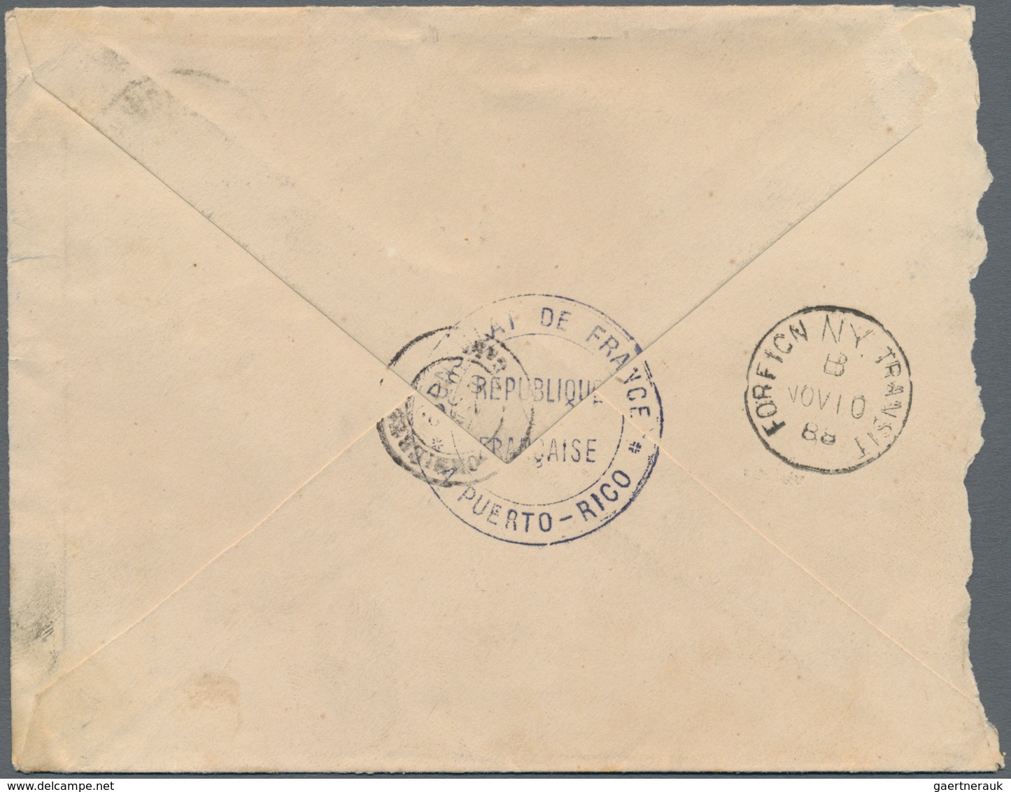 Puerto Rico: 1888: Envelope (rawly Opened At Left) France With 'Consulate De France A Puerto Rico' C - Puerto Rico