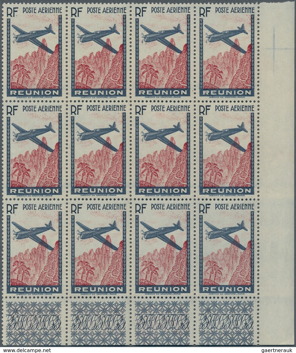 Reunion: 1938, Airmail 3.65fr. Slate-blue/carmine Without Value, Marginal Block Of Twelve From The L - Brieven En Documenten