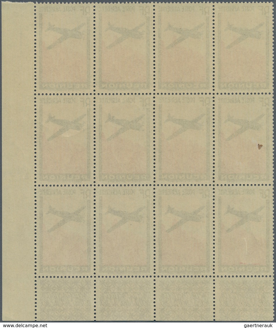 Reunion: 1938, Airmail 3.65fr. Slate-blue/carmine Without Value, Marginal Block Of Twelve From The L - Brieven En Documenten
