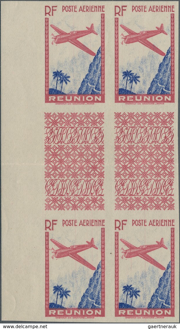 Reunion: 1938, Airmails 9.65fr. Carmine/ultramarine, Left Marginal Imperforate Gutter Block Of Four - Brieven En Documenten