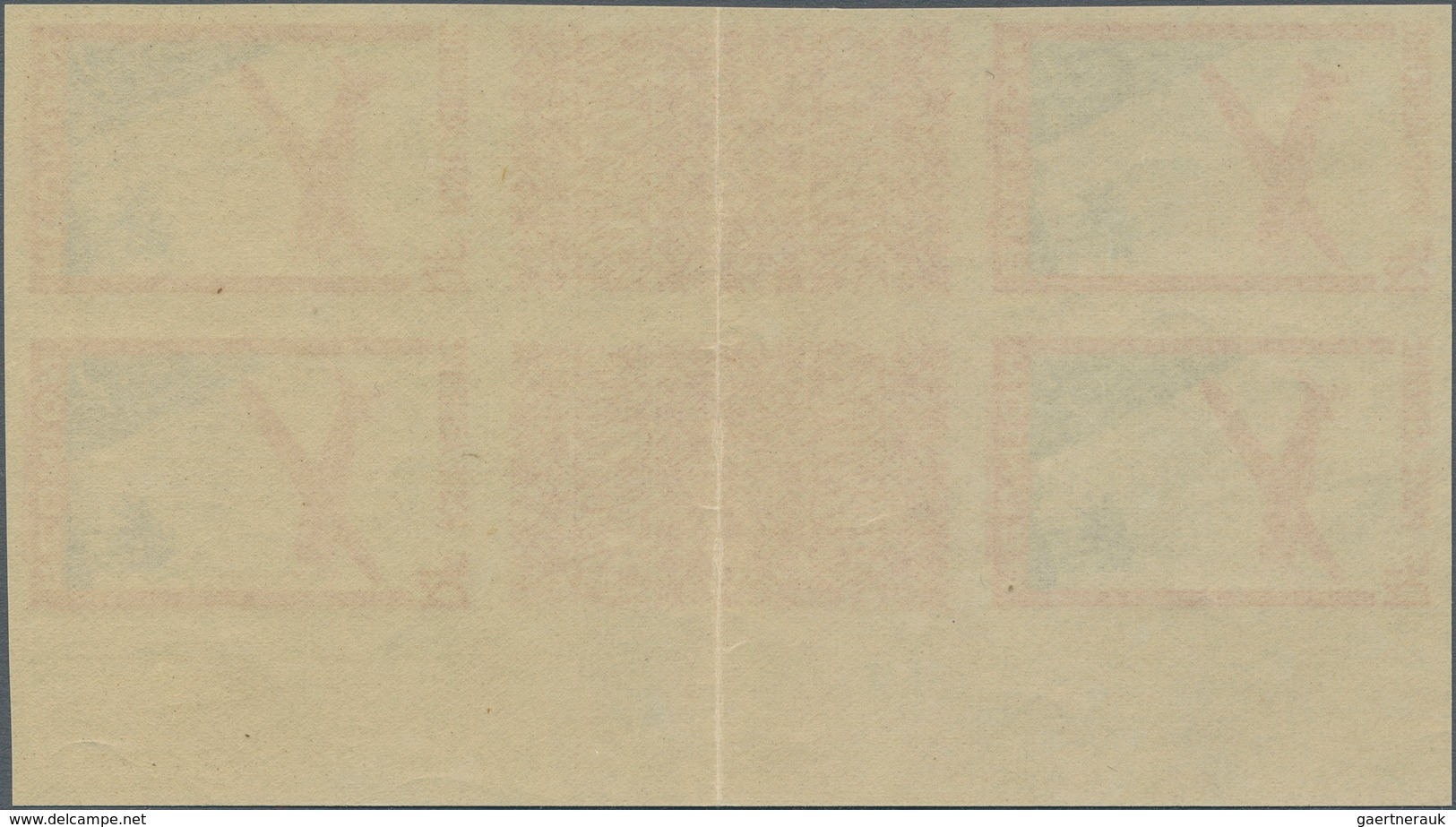 Reunion: 1938, Airmails 9.65fr. Carmine/ultramarine, Left Marginal Imperforate Gutter Block Of Four - Brieven En Documenten