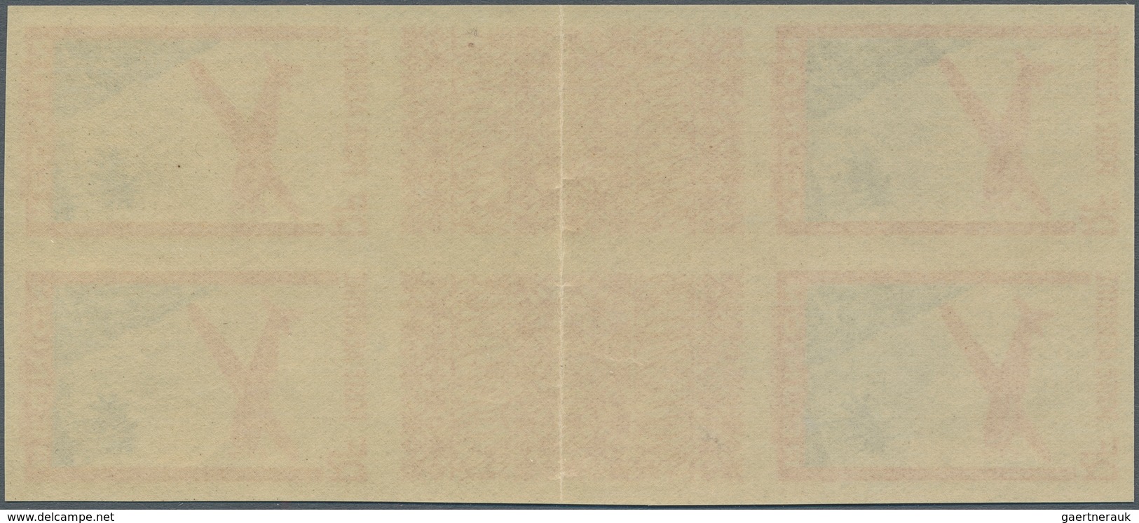 Reunion: 1938, Airmails 9.65fr. Carmine/ultramarine, Imperforate Gutter Block Of Four Without Value, - Brieven En Documenten