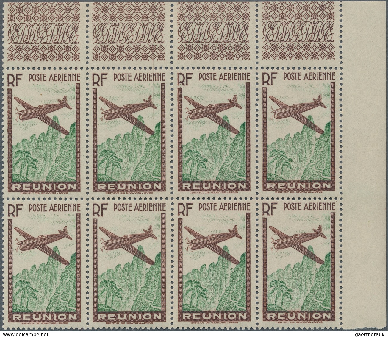 Reunion: 1938, Airmail 12.65fr. Brown/yellow Green Without Value, Marginal Block Of Eight From The U - Brieven En Documenten