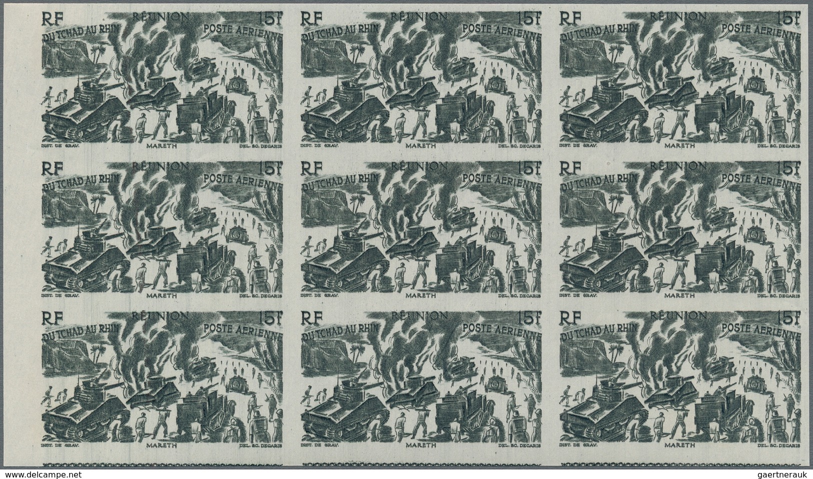 Reunion: 1946, Du Chad Au Rhin, 5fr.-50fr., Complete Set Of Six Values In Imperforate Marginal Block - Covers & Documents