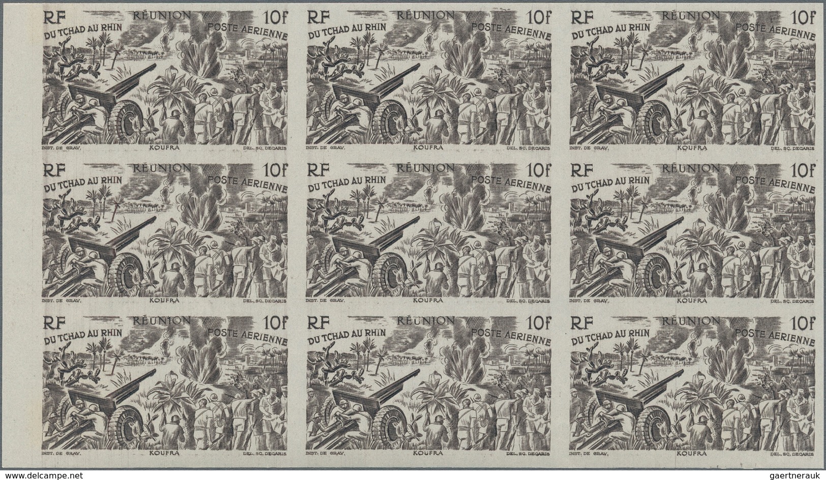 Reunion: 1946, Du Chad Au Rhin, 5fr.-50fr., Complete Set Of Six Values In Imperforate Marginal Block - Brieven En Documenten