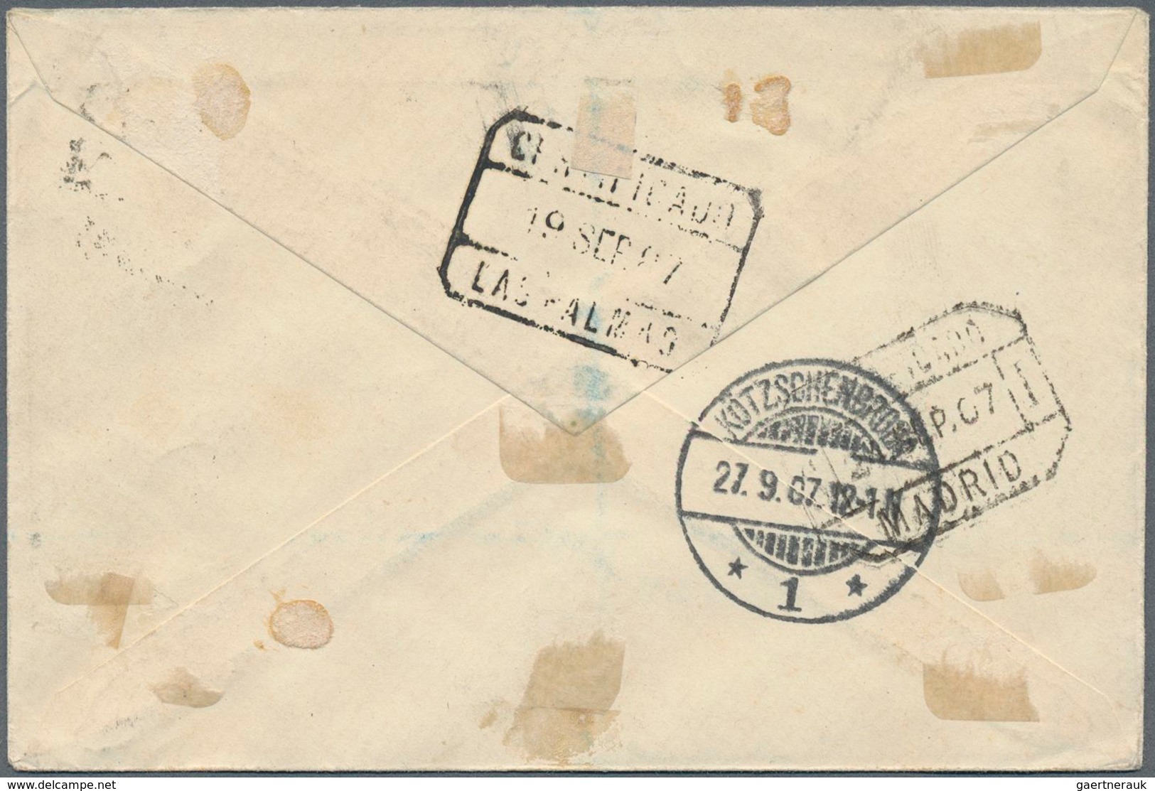 Rio De Oro: 1907, Alfons XIII 4 Ptas Blue On Registered Letter Sent From "SOSU.. 13 SEP 07" Via Las - Rio De Oro