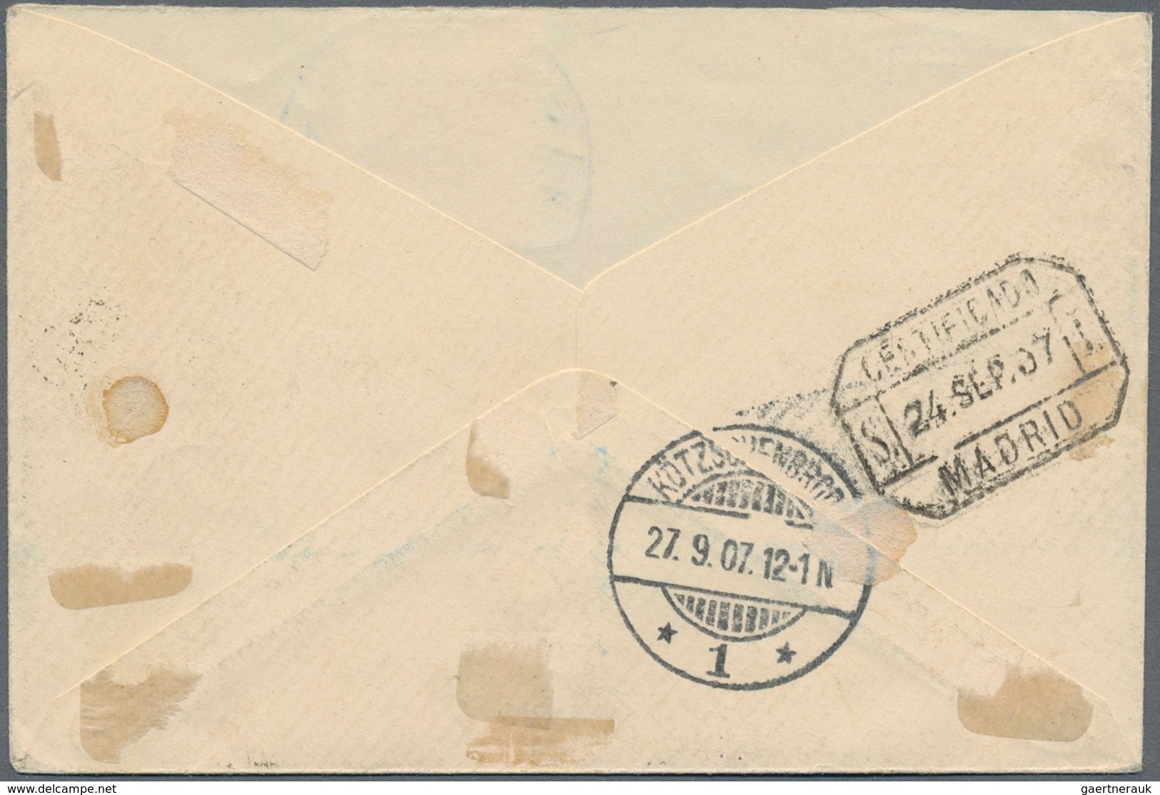 Rio De Oro: 1907, 3 Pts. Green Tied "RIO DEL ORO 13 SEP 1907" To Registered Cover To Germany, On Rev - Rio De Oro