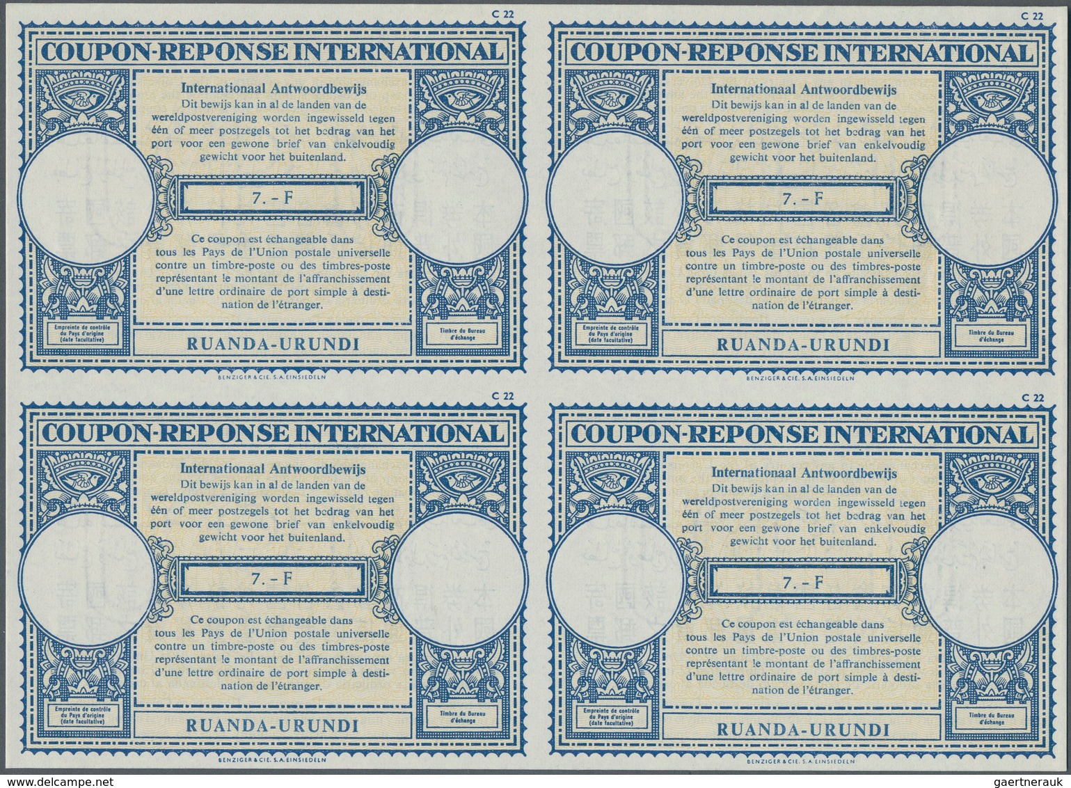 Ruanda-Urundi: 1961. International Reply Coupon 7.- Fr. (London Type) In An Unused Block Of 4. Issue - Otros & Sin Clasificación