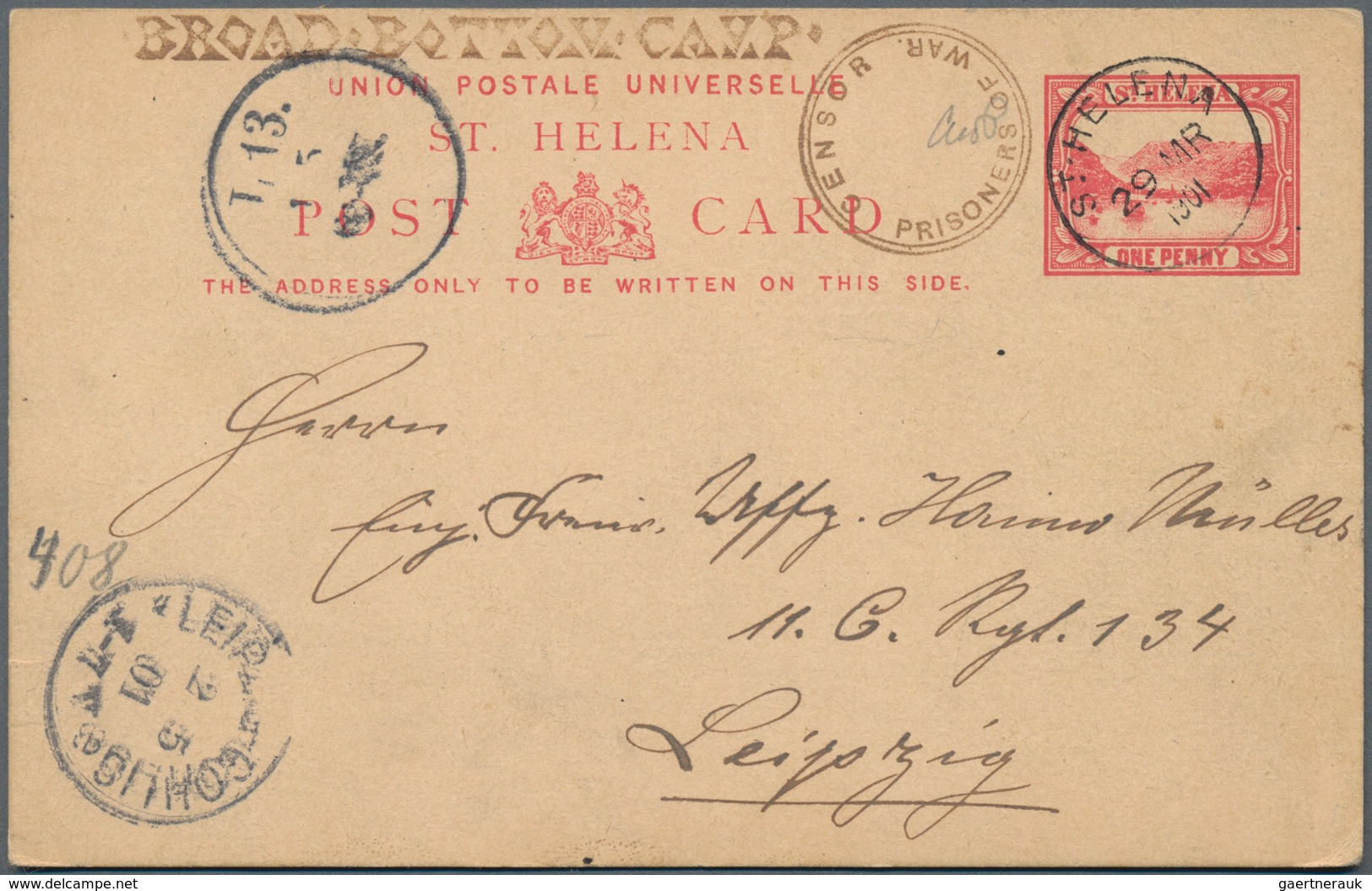 St. Helena: 1901 Boer War, 1 D Red Psc, Used As P.O.W. Mail From ST.HELENA, 29 MR 1901, Along With S - St. Helena