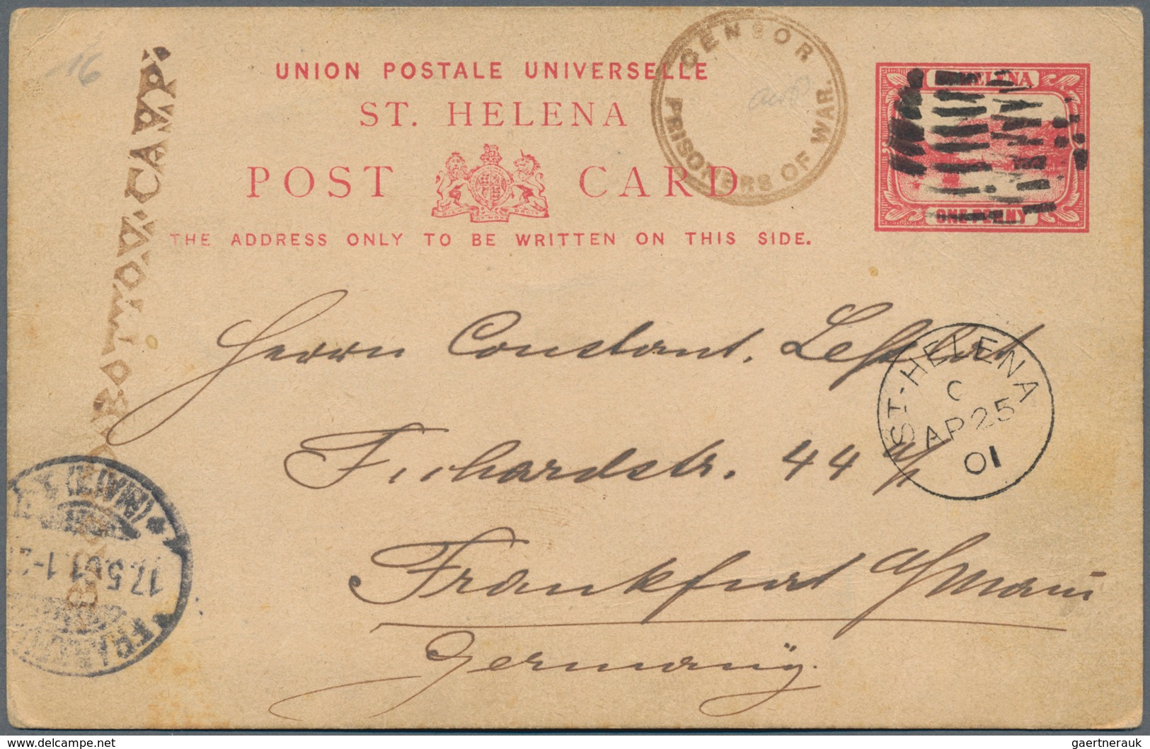 St. Helena: 1901 Boer War: Postal Stationery Card 1d. Red Used From Broad Bottom Camp To Frankfurt, - St. Helena