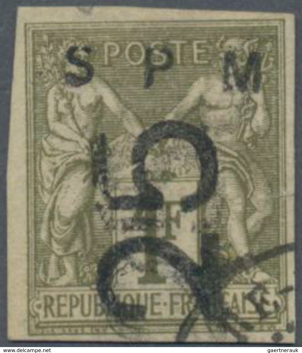 St. Pierre Und Miquelon: 1885, 25 On 1fr. Olive, "SPM" At Top And Lying "25" (double Impression), Fr - Autres & Non Classés