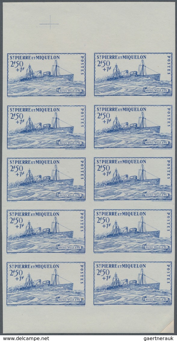 St. Pierre Und Miquelon: 1941, National Defense, 2.50fr.+1fr. "Destroyer Ville D'Ys", Imperforate Ma - Andere & Zonder Classificatie