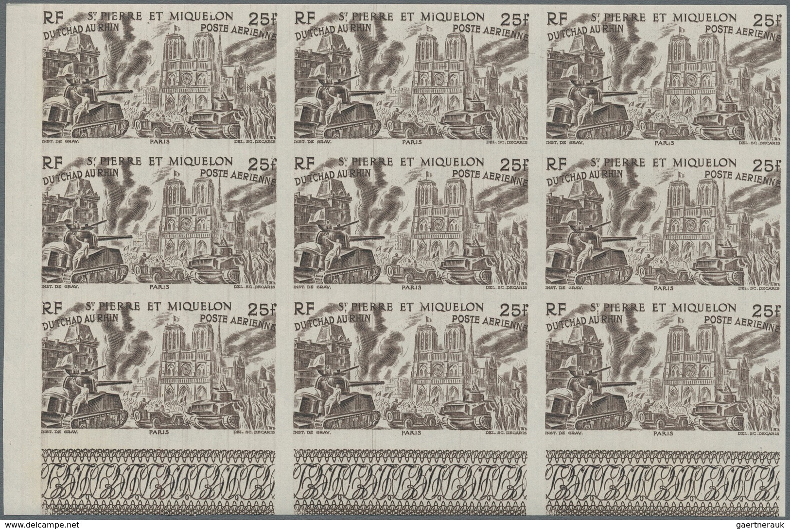 St. Pierre Und Miquelon: 1946, Du Chad Au Rhin, 5fr.-50fr., Complete Set Of Six Values In Imperforat - Otros & Sin Clasificación