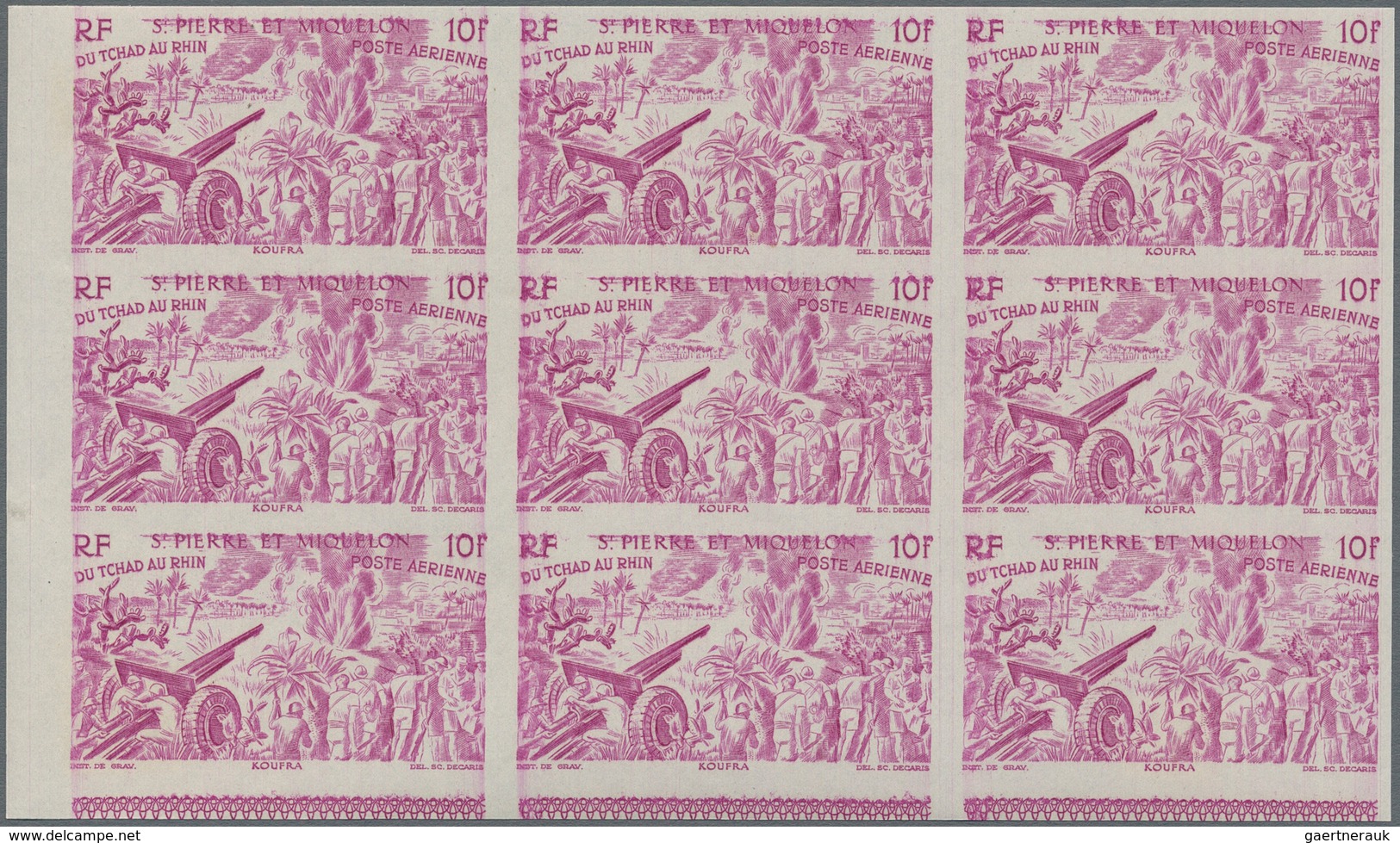 St. Pierre und Miquelon: 1946, Du Chad au Rhin, 5fr.-50fr., complete set of six values in imperforat