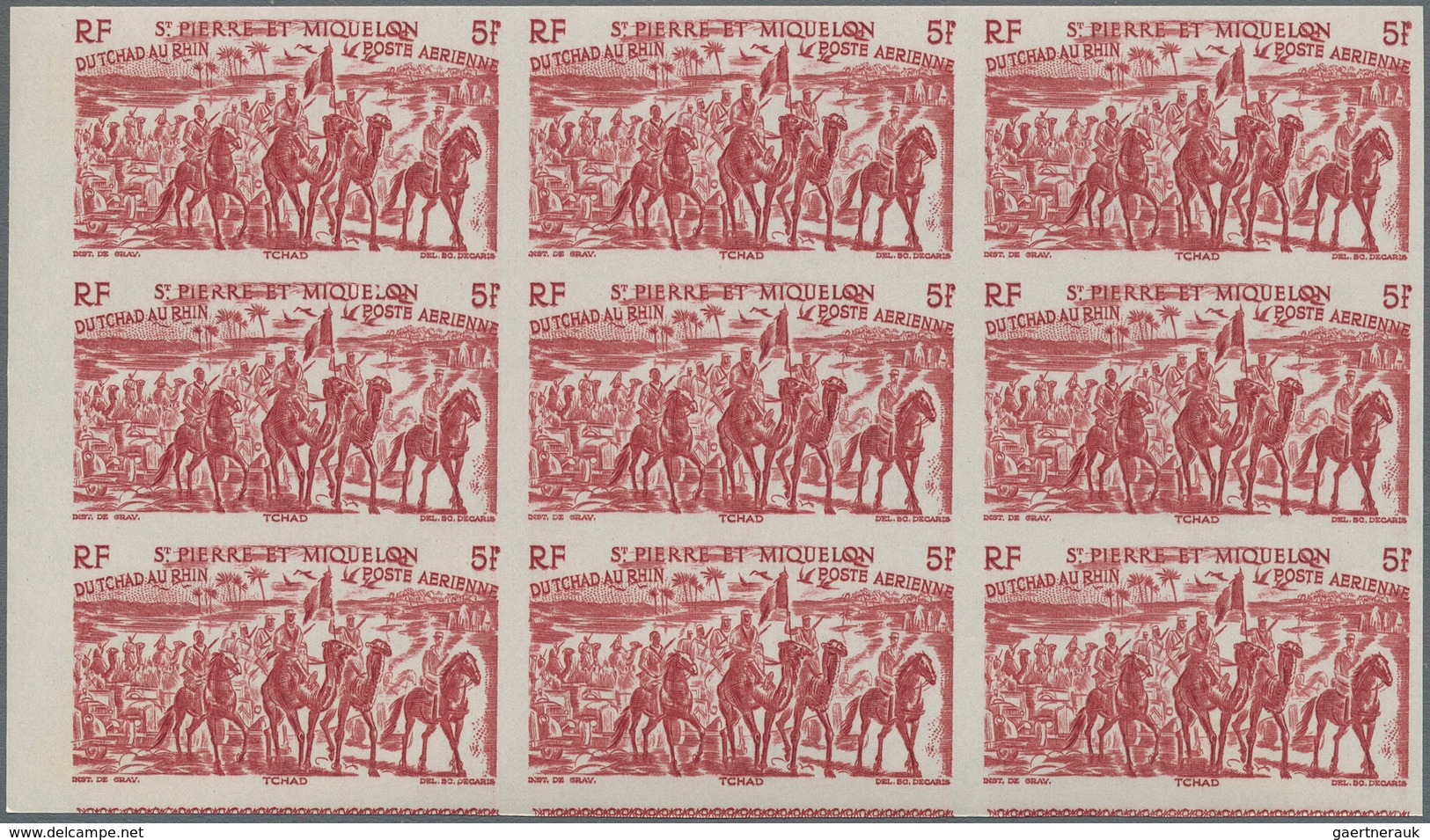 St. Pierre und Miquelon: 1946, Du Chad au Rhin, 5fr.-50fr., complete set of six values in imperforat