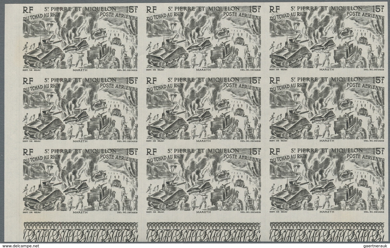 St. Pierre und Miquelon: 1946, Du Chad au Rhin, 5fr.-50fr., complete set of six values in imperforat