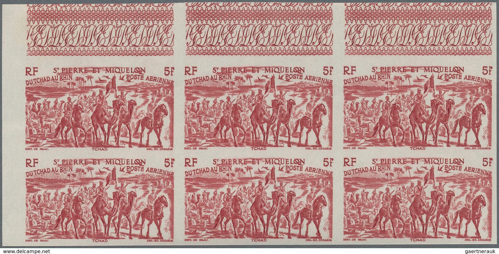 St. Pierre Und Miquelon: 1946, Du Chad Au Rhin, 5fr.-50fr., Complete Set Of Six Values In Imperforat - Andere & Zonder Classificatie