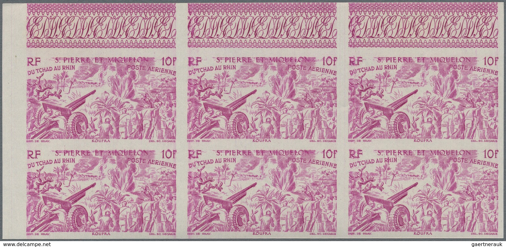 St. Pierre Und Miquelon: 1946, Du Chad Au Rhin, 5fr.-50fr., Complete Set Of Six Values In Imperforat - Andere & Zonder Classificatie