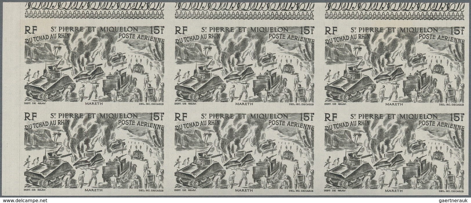 St. Pierre und Miquelon: 1946, Du Chad au Rhin, 5fr.-50fr., complete set of six values in imperforat