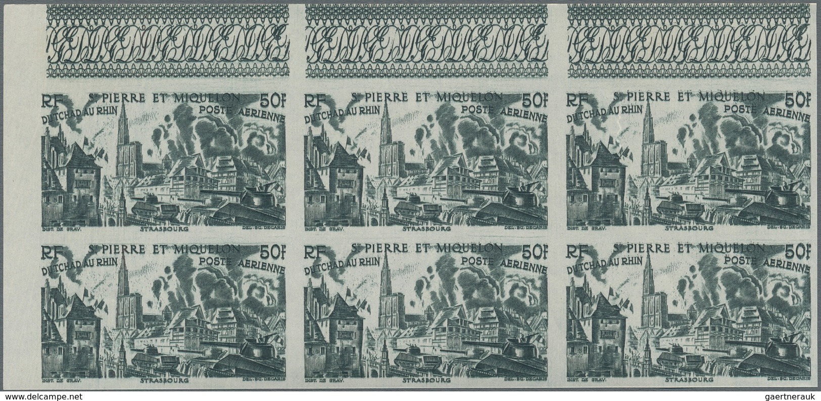 St. Pierre und Miquelon: 1946, Du Chad au Rhin, 5fr.-50fr., complete set of six values in imperforat