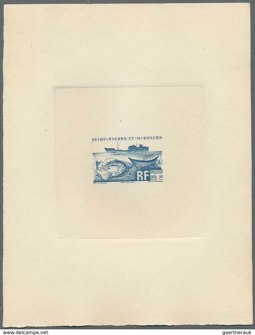 St. Pierre und Miquelon: 1947, Fishermen/Coasts 10 C to 25 Fr. "Single Die Proofs /Epreuves de Luxe/