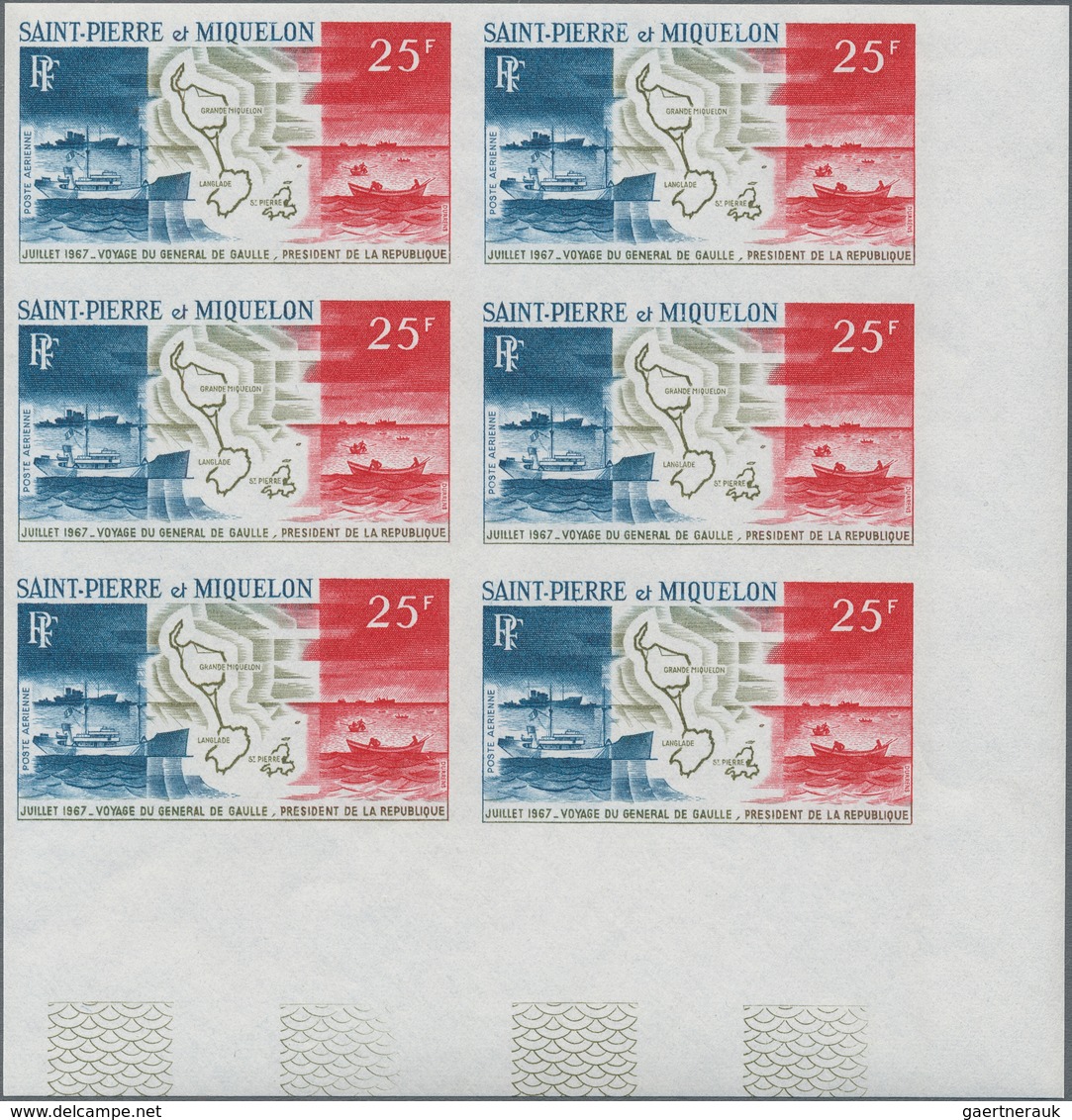 St. Pierre Und Miquelon: 1967, De Gaulle Visit, 25fr. And 100fr. Each In Imperforate Marginal Blocks - Andere & Zonder Classificatie