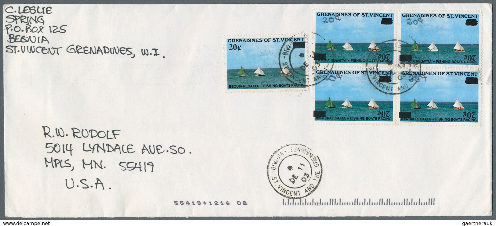 St. Vincent: 2003, Fishing Boats 20 C. On 75 C. With Inverting Overprint And Hand Corrected Overprin - St.Vincent (1979-...)