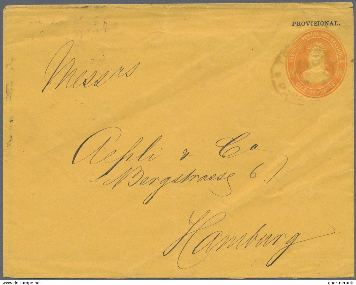 El Salvador - Ganzsachen: 1888 10 Centavos Showing PROVISIONAL Overprint, Postal Stationery Envelope - El Salvador