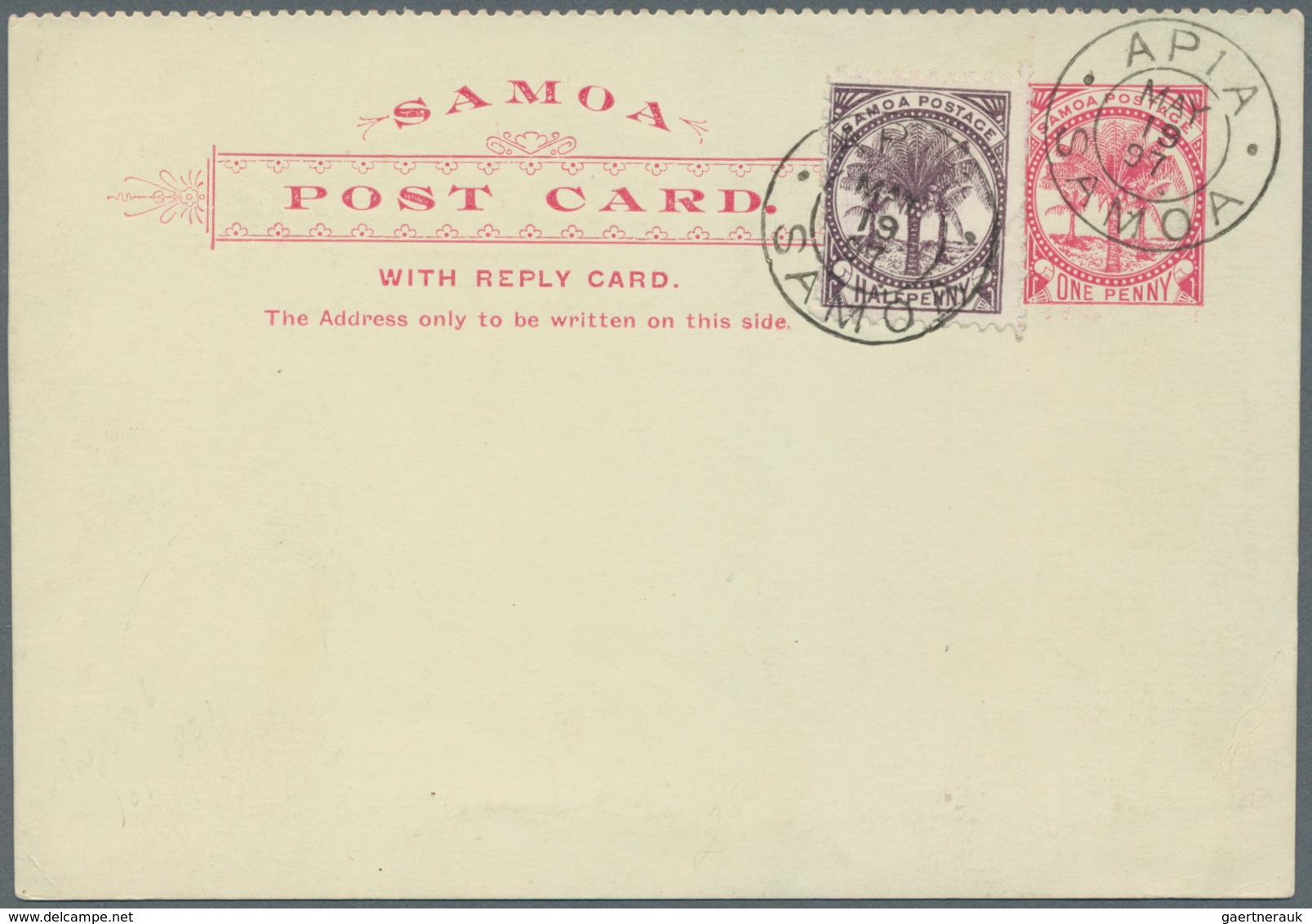 Samoa: 1886, Three Stationery Cards: 1 D Blue Mint In Two Different Papers (one Uprated) And Questio - Samoa