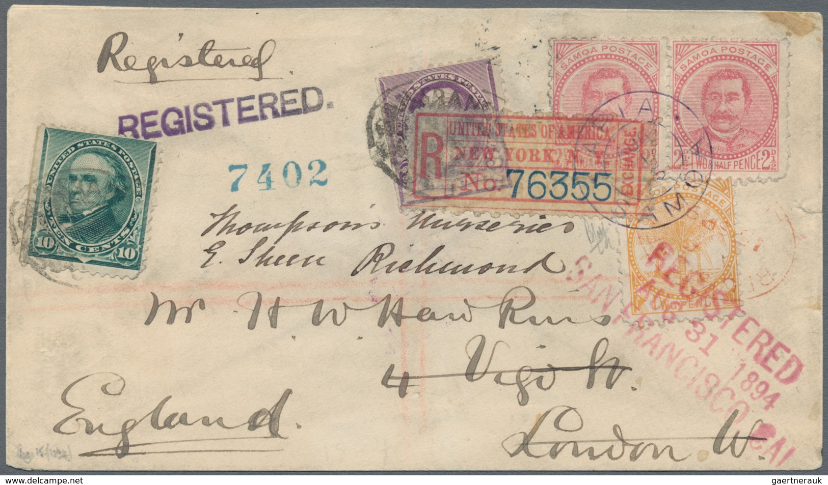 Samoa: 1894, SAMOA-USA COMBINATION LETTER, J.Davis Private Mail 2d. Dull Orange And Pair 2½d. Rose O - Samoa