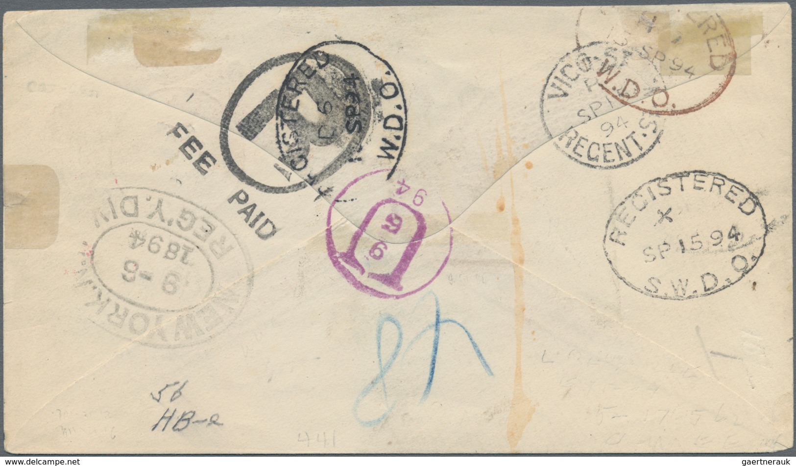 Samoa: 1894, SAMOA-USA COMBINATION LETTER, J.Davis Private Mail 2d. Dull Orange And Pair 2½d. Rose O - Samoa