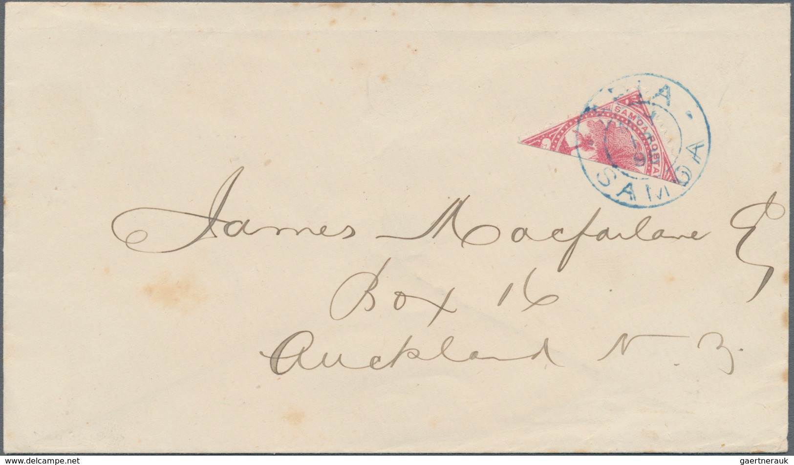 Samoa: 1895, 1s. Rose-carmine Diagonally Bisected On Cover From "APIA 19 MY 95" To Auckland With Arr - Samoa
