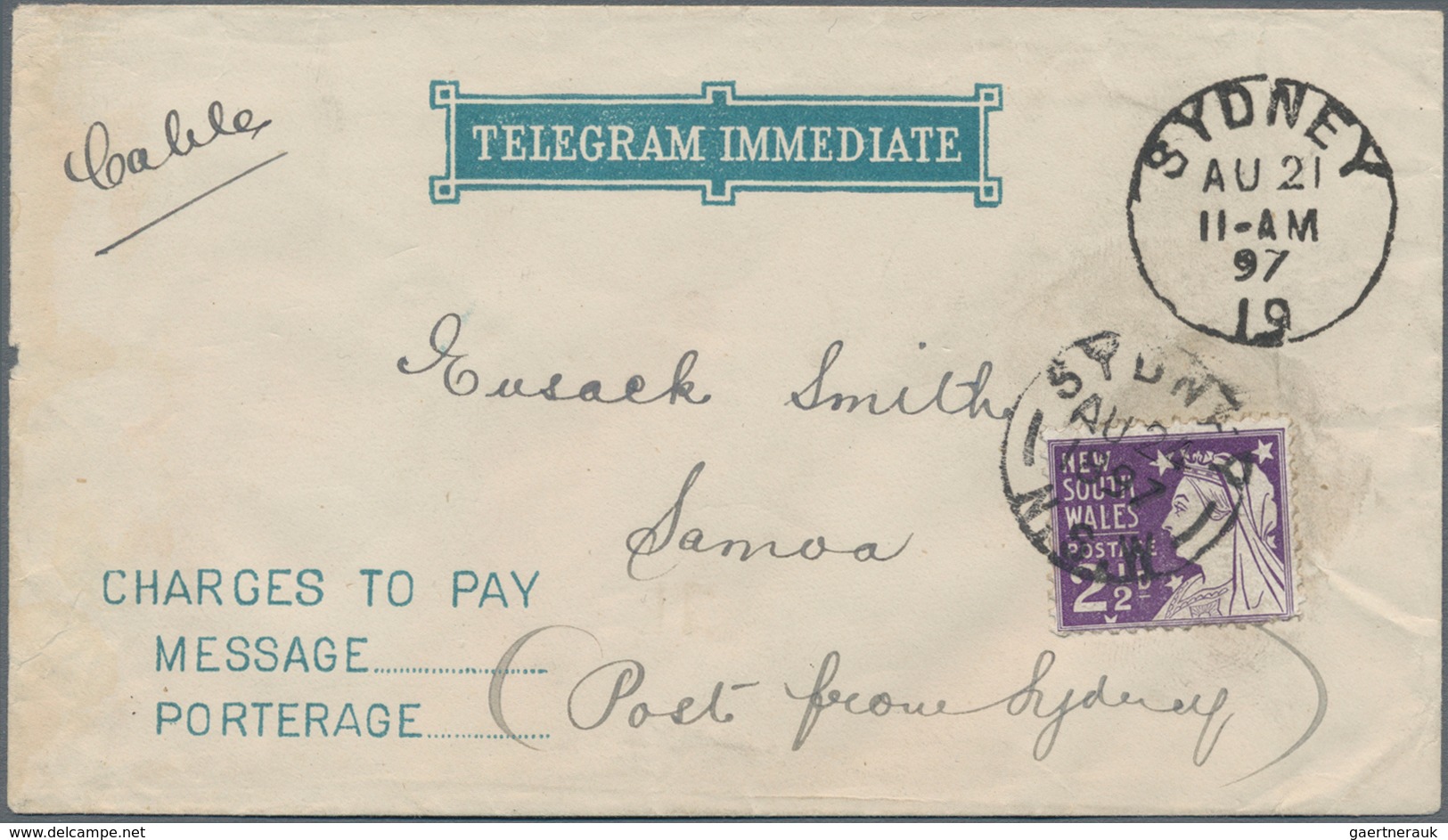 Samoa - Besonderheiten: 1897, TELEGRAM FROM LONDON TO SAMOA: Since There Was No Direct Telegram Link - Samoa