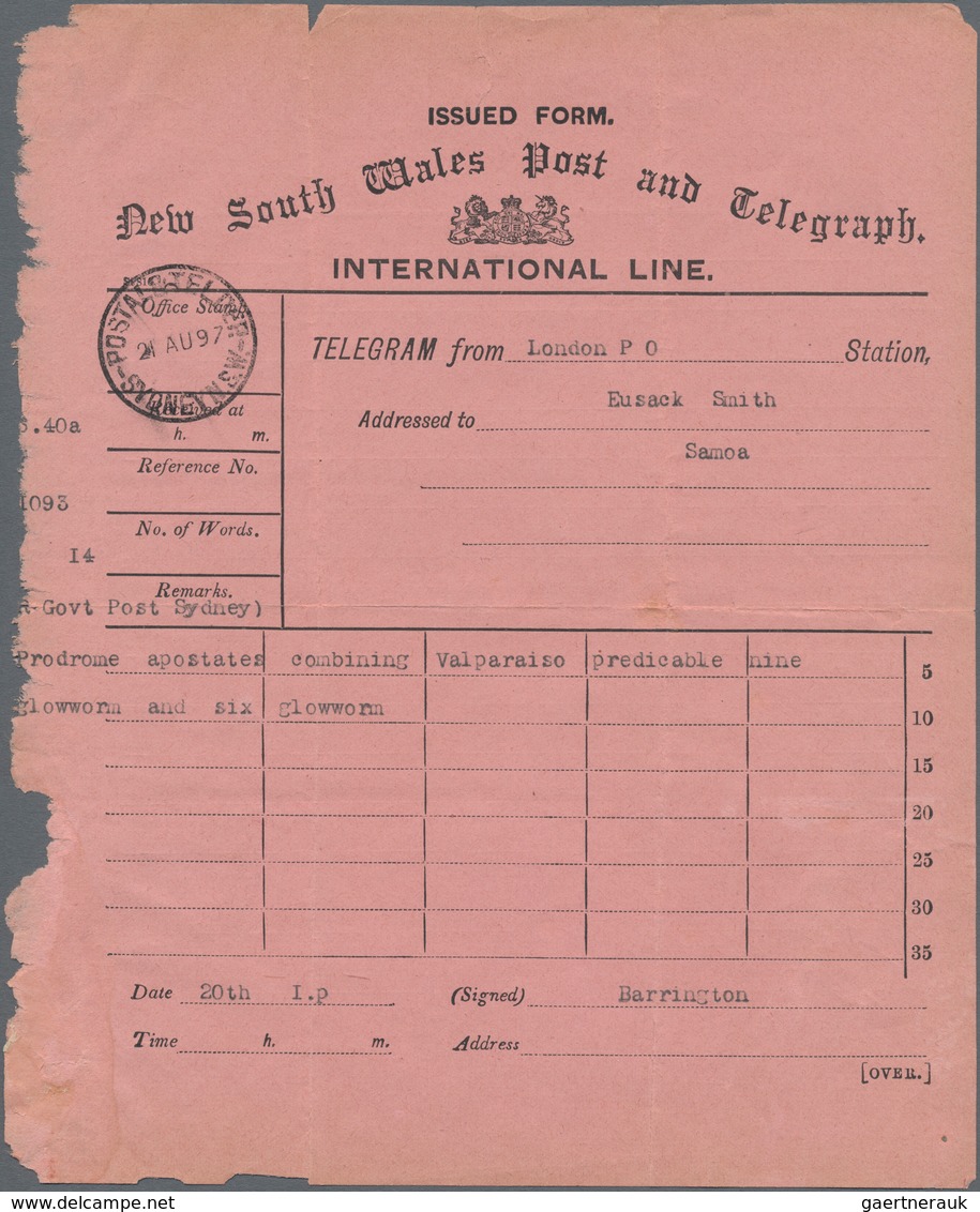 Samoa - Besonderheiten: 1897, TELEGRAM FROM LONDON TO SAMOA: Since There Was No Direct Telegram Link - Samoa