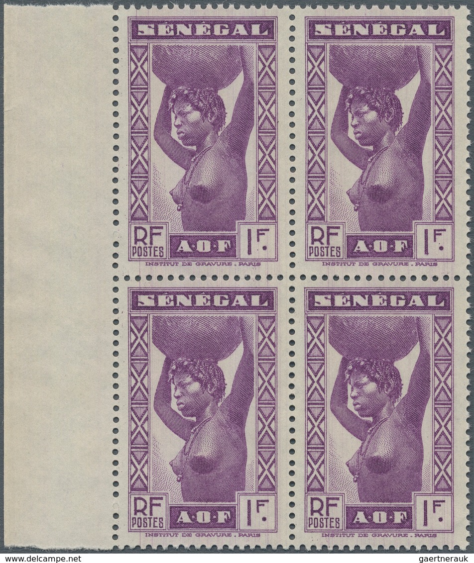 Senegal: 1938, Definitives "Senegalese Woman", Not Issued 1fr. Violet As Marginal Block Of Four, Unu - Other & Unclassified