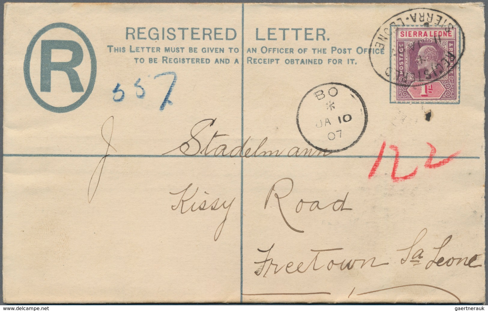 Sierra Leone: 1902 Postal Stationery Registered Envelope KEVII. 2d. Blue Used From Bo To Freetown In - Sierra Leone (1961-...)