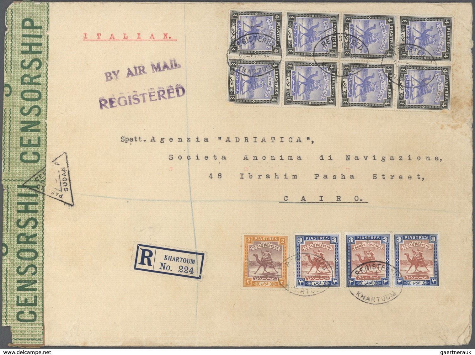Sudan: 1940. Registered Air Mail Envelope Addressed To Cairo Bearing Sudan SG 44, 2p Purple And Oran - Sudan (1954-...)