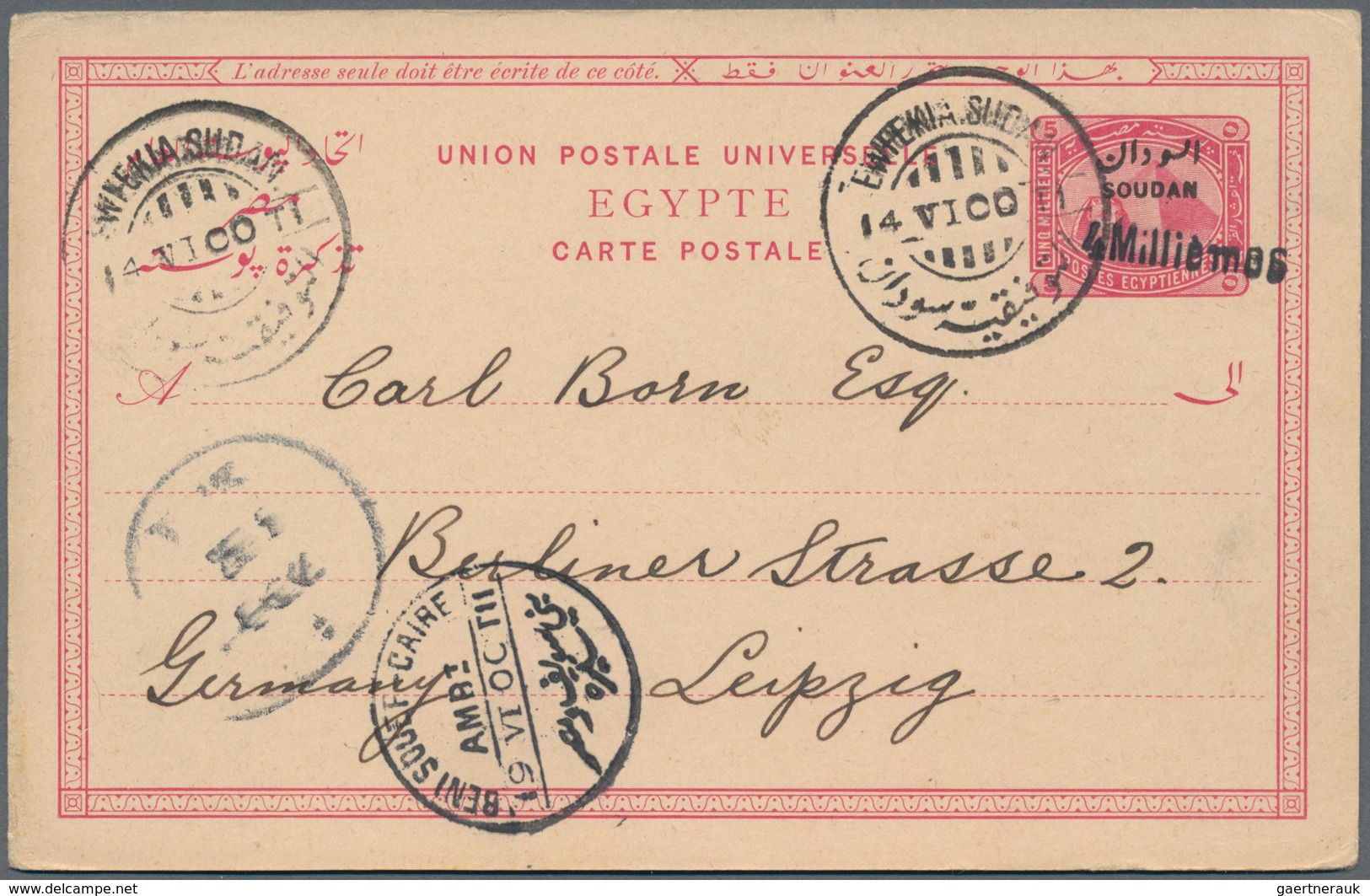 Sudan - Ganzsachen: 1899/1907: Three Different Postal Stationery Cards Used, With 1899 Card 4m. On 5 - Sudan (1954-...)