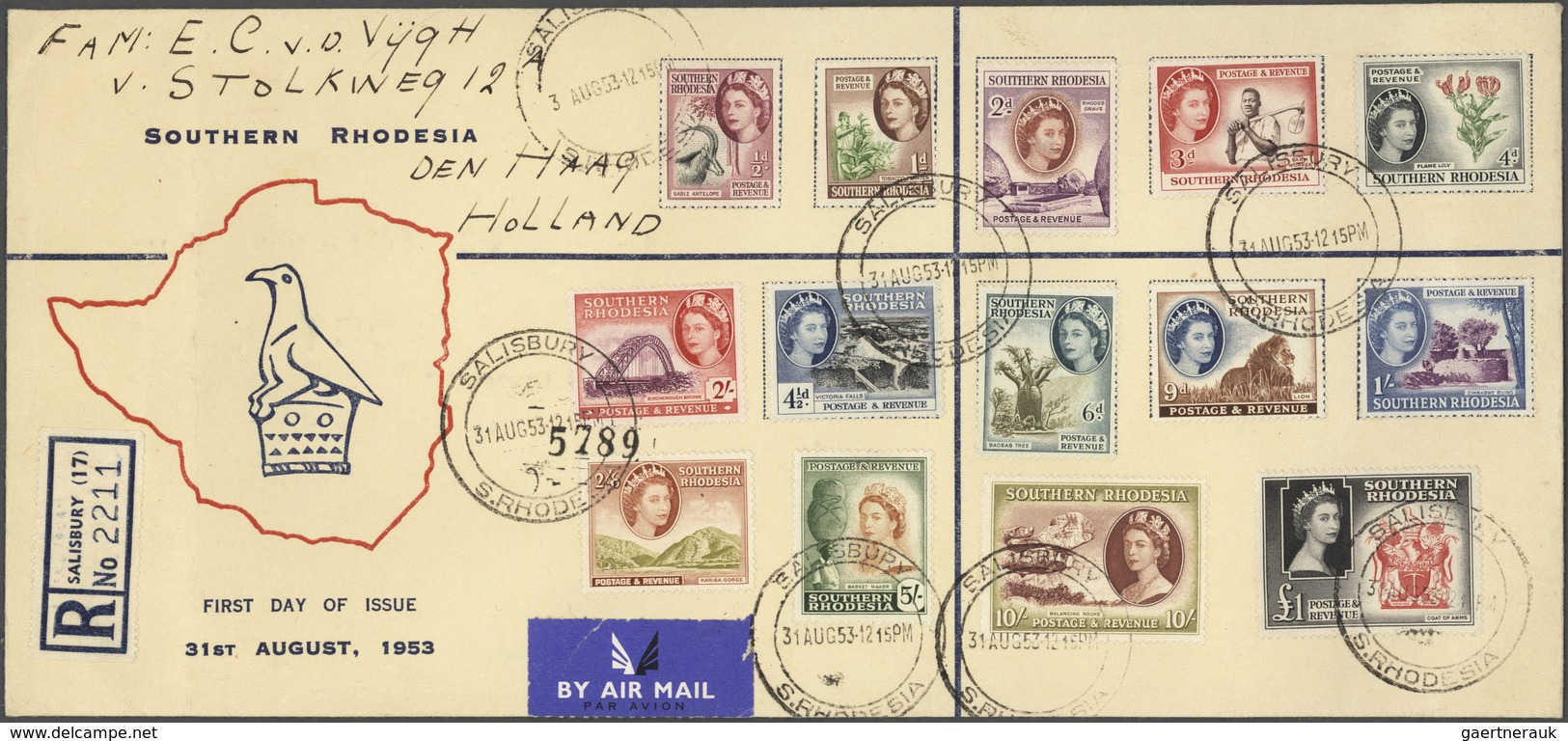 Süd-Rhodesien: 1953 Standard Issue Queen Elizabeth Complete On FDC - Southern Rhodesia (...-1964)