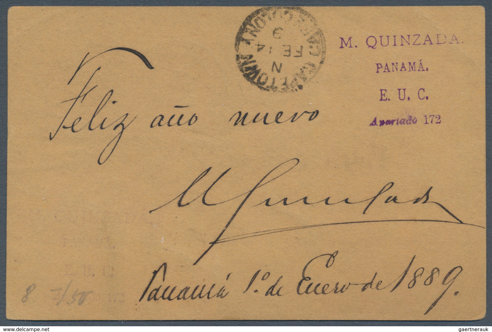 Kap Der Guten Hoffnung: 1889 Postal Stationery Card Of Colombia Send From Panama Postal Agency By Fr - Cape Of Good Hope (1853-1904)