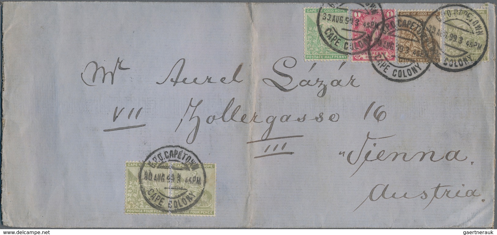 Kap Der Guten Hoffnung: 1899 Letter Franked With Halfpenny Yellow-green, One Penny Red, Two Pence Br - Kap Der Guten Hoffnung (1853-1904)