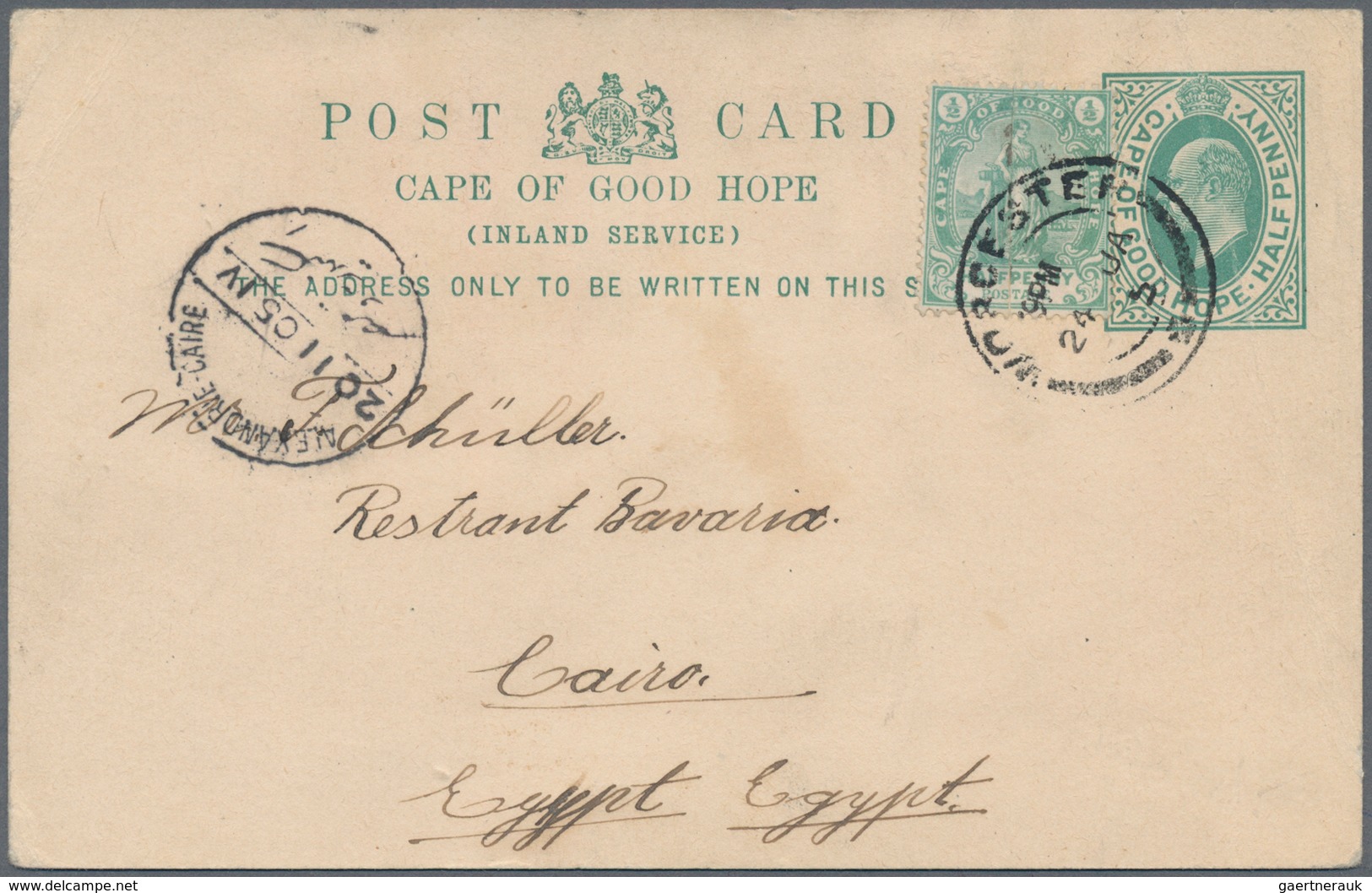 Kap Der Guten Hoffnung: 1905, POSTAL FRAUDE: 1/2d Stationery Card Uprated With Two Halfs Of 1/2d Gre - Kaap De Goede Hoop (1853-1904)